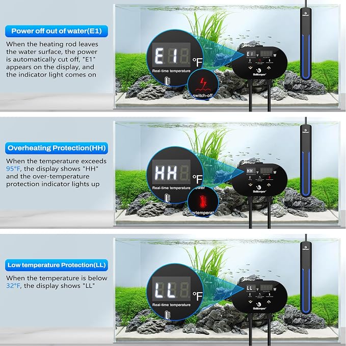 fishkeeper Aquarium Heater with Intelligent LED AlarmTemperature Controller, 500W Submersible Fish Tank Heater for 66-135 Gallon, Leaving Water Automatically Stop Heating, for Freshwater Saltwater