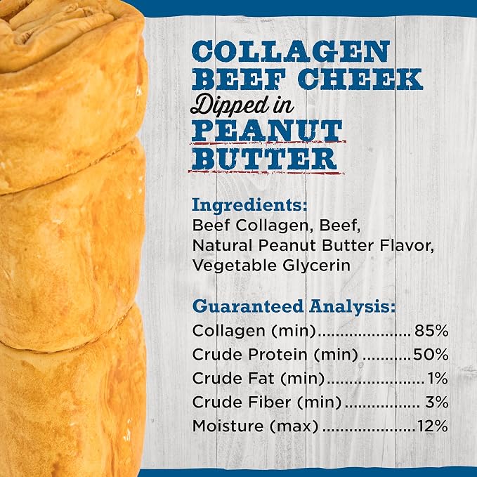 Best Bully Sticks Peanut Butter Beef Cheek Treats - Medium 4 Count (Pack of 1) - All-Natural, Collagen-Rich, Healthy Dog Treats