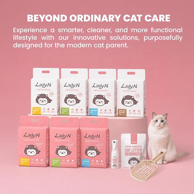 Lady N Granular Tofu Cat Litter Mini-Pellet Compatible with Automatic Self Cleaning Cat Litter Box, Strong Clumping, Low Dust, Activated Charcoal Odor Control 18lb