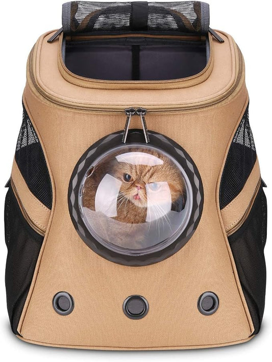 LOLLIMEOW Large Pet Carrier Backpack, Bubble Backpack Carrier for Fat Cats and Puppies,Airline-Approved(Khaki)