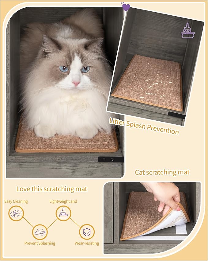 Hzuaneri Cat Litter Box Enclosure, Hidden Litter Box Cabinet Furniture with Bell, Indoor Cat House, Farmhouse Style, 31.5 x 19.7 x 20.9Inches, for Hallway, Bedroom, Light Ivory and Brown CB82405X