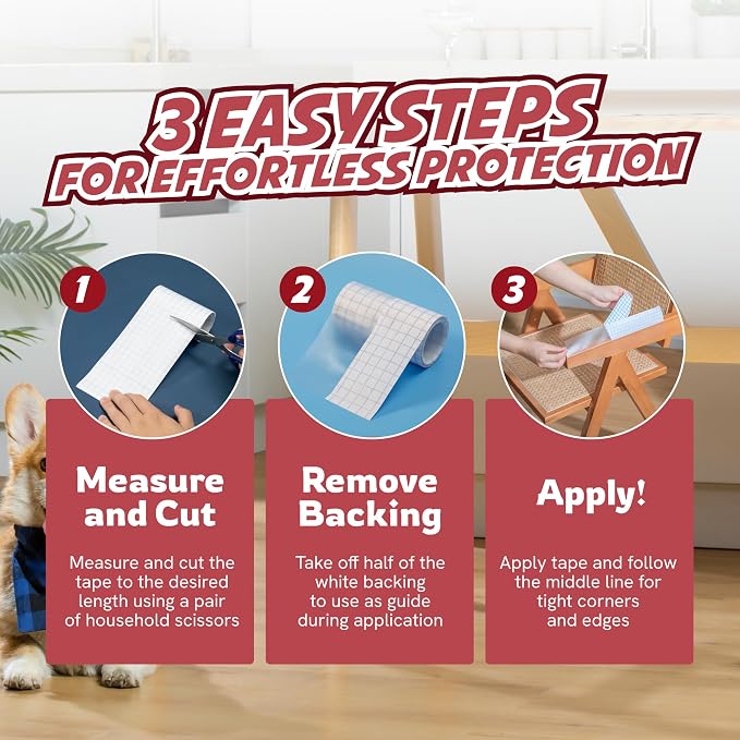 Panther Armor Frosted Matte Cat Scratch Tape for Furniture, Couch Protector, Single Side Sticky Tape for Pets to Stop Scratching, 4 in x 10ft, No Pins Required, Corner Protection