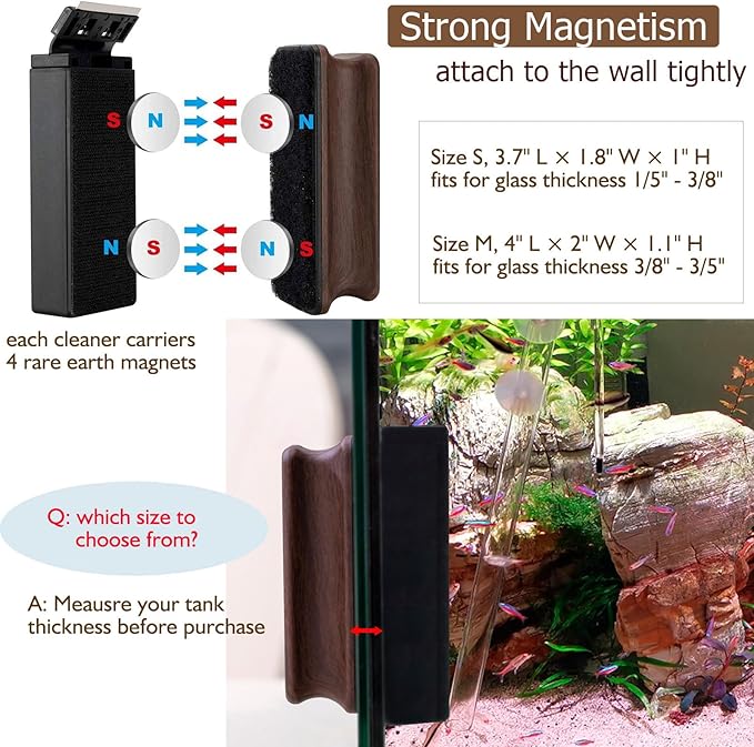 hygger Aquarium Strong Magnetic Cleaner Algae Magnet Cleaning Tool with Scraper Floating Brush for Fish Glass Tank M
