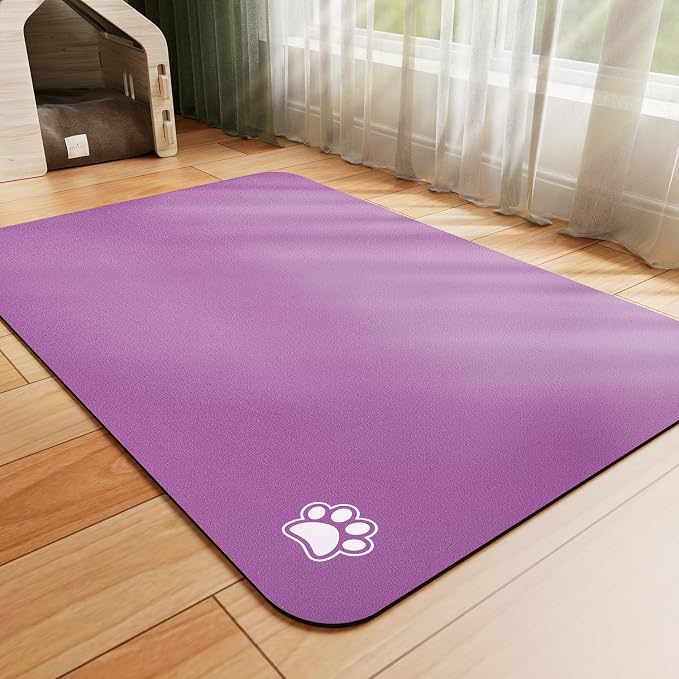 HotLive Dog Food Mat - Absorbent Cat Mat for Food and Water, No Stains Pet Feeding Bowl Mat, Easy to Clean Pet Placemats, Quick Dry Dog Water Dispenser Mat for Messy Drinkers | Paw Purple 12"x 19"
