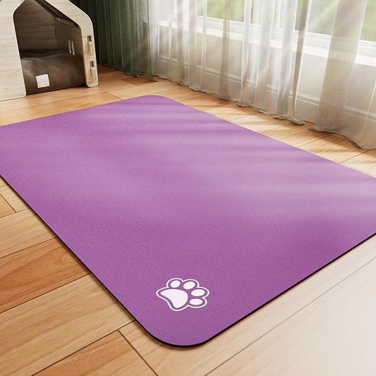 HotLive Dog Food Mat - Absorbent Cat Mat for Food and Water, No Stains Pet Feeding Bowl Mat, Easy to Clean Pet Placemats, Quick Dry Dog Water Dispenser Mat for Messy Drinkers | Paw Purple 16"x 24"