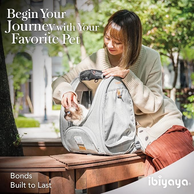 ibiyaya - Adventure Cat Carrier Backpack - Airline Approved Cat Backpack for Cats or Pets Under 19 Pounds - Ventilated Cat Backpack with Safety Tether, for Travel, Hiking, and Outdoor Use - Gray