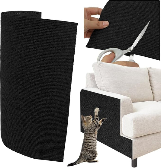 Trimmable Cat Scratcher Mat, Self-Adhesive Cat Scratching Carpet Pad Replacement for Cat Tree Shelves, Cat Steps and Posts, DIY Cat Scratch Couch Furniture Protector (Black, 39.4"x15.8")