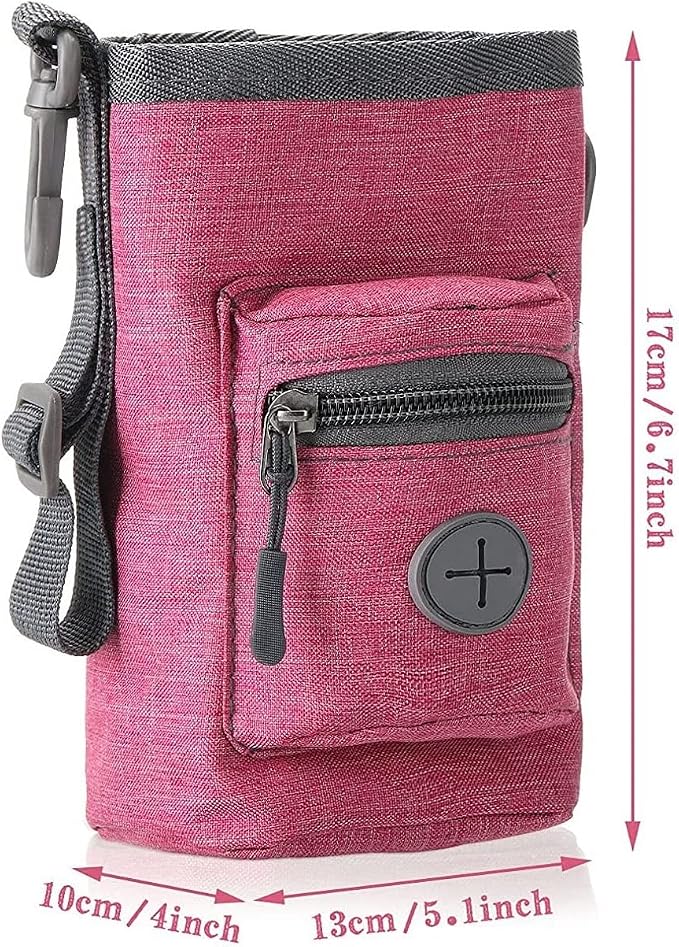 Portable Dog Treat Pouch Dog Training Treat Pouch Dog Training Treat Bag Pet Trainer Waist Bag Built-in Poop Bag Dispenser Dog Walking Bag Pet Outdoor Travel Bag Feeding Bag For Kitten Puppy (Pink)