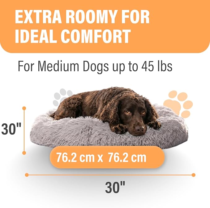 Active Pets Premium Medium Donut Dog Bed, Fits Up to 45 lbs, Machine Washable Cushion, Plush Long Pile Faux Fur Fabric, Portable Light Gray Pet Bed Furniture for Puppies Adult Canines & Cats