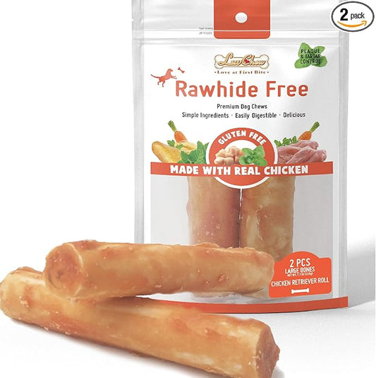 LuvChew Premium Dog Chew Treats Chicken Retriever Rolls for Large Dogs, Rawhide Free, Grain Free, Highly Digestible,Large 7" 2pcs/Pack x 2pack