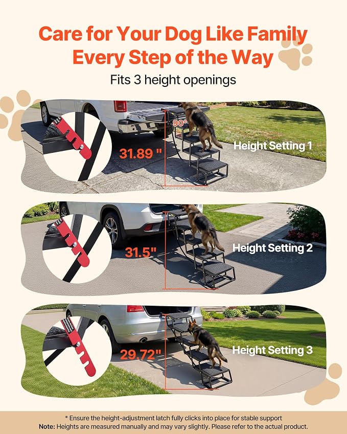 VEVOR Dog Stairs for Car, 5 Steps Extra Wide Foldable Dog Ramp for Large Dogs with Non-Slip Rug Surface, Portable Lightweight Pet Ladder for Car, SUV, Truck, High Beds, Sofas, Support up to 200 lbs