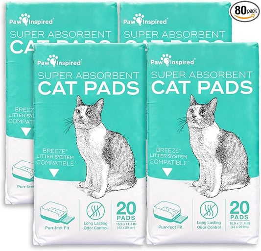 Paw Inspired Cat Pads, Generic Refills for Tidy Cats Breeze Litter Box System, Disposable Kitty Litter Liners, Super Absorbent Pee Pads, 16.9 x 11.4 Inch (Original/Unscented, 80 Count)