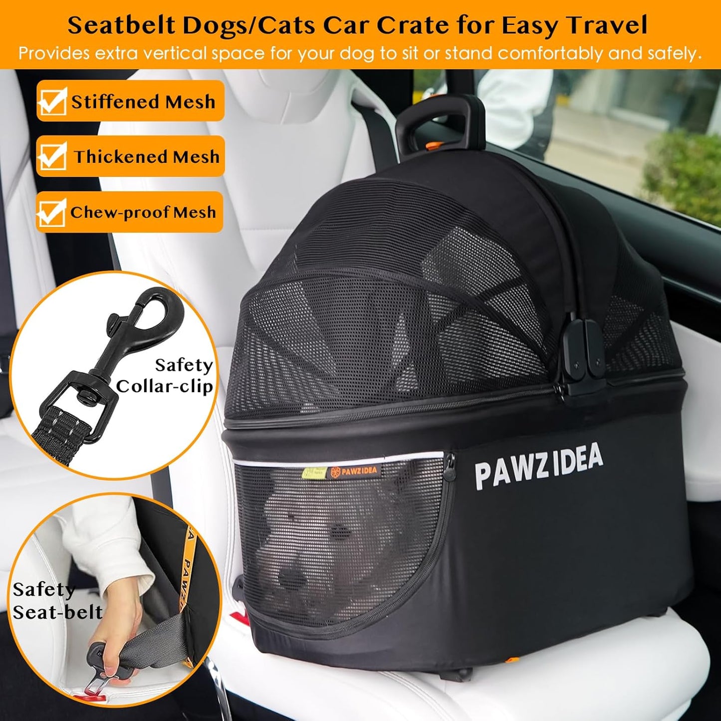 PAWZIDEA Pet Stroller 4 in 1, Dog Strollers for Small/Medium Dogs/Cats with Detachable Carrier NO-Zip Canopy, Seatbelt Puppy Car Seat Combo, Foldable & Lightweight Jogger Cat Strollers, Storage Basket