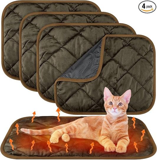 4 Pack Self Heating Cat Pad Self Warming Dog Mat Reflects Body Heat Extra Warm Thermal Pet Pad Washable Dog Cat Bed Crate Bed Mat Blanket(Coffee Color,16 x 20 Inch)