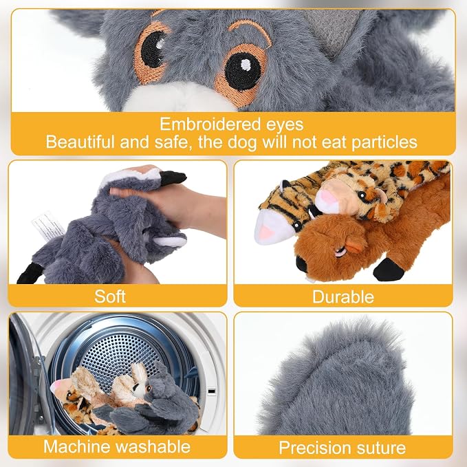 Sratte 10 Pcs Dog Squeaky Toys No Stuffing Crinkle Pet Toy for Aggressive Chewers Plush Teething Puppy Squeak Toys Animals Chew Supplies for Small Medium Large Pet, 10 Styles (Delicate Style)
