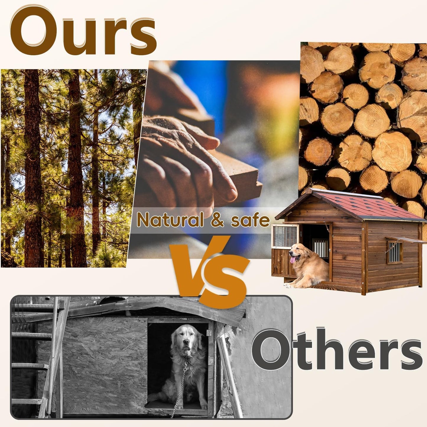 Extra Large Wooden Dog House Outdoor, Waterproof Heavy Duty Dog House Outside with Door and Adjustable Window, Large Outdoor Pet Kennel, 6XL