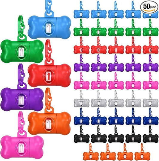 Zhehao Dog Poop Bag Holder Bulk 50 Pack for Leash with Clip, Preloaded Waste Dispenser, Portable Walking Accessories for Hiking Travel Multi Dog Household(Classic,Bone)