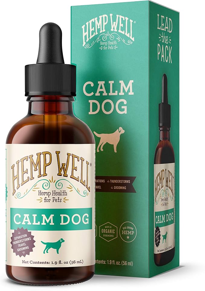 Hemp Well Calm Dog Oil, Calming Support for Dogs with Chamomile, Melatonin & Lemon Balm, Organic Hemp Seed Oil, Stress Support for Travel, Thunderstorms & Separation, 2 oz