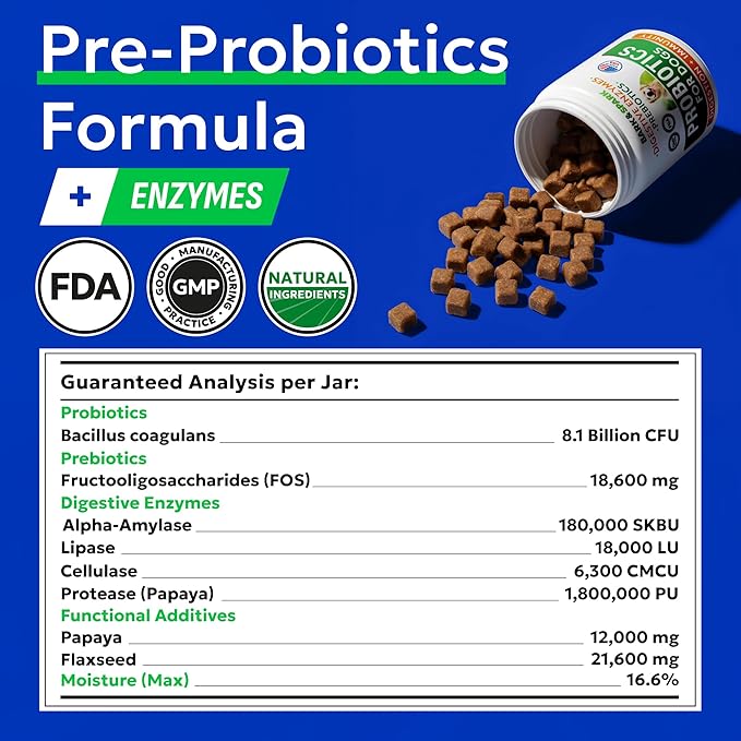 Bark&Spark Probiotics for Dogs & Horses - Digestive Enzymes (Gut Health) Allergy & Itchy Skin - Pet Diarrhea Gas Treatment Upset Stomach Relief Pill, Digestion Health Tummy Treat (180Ct Bacon)