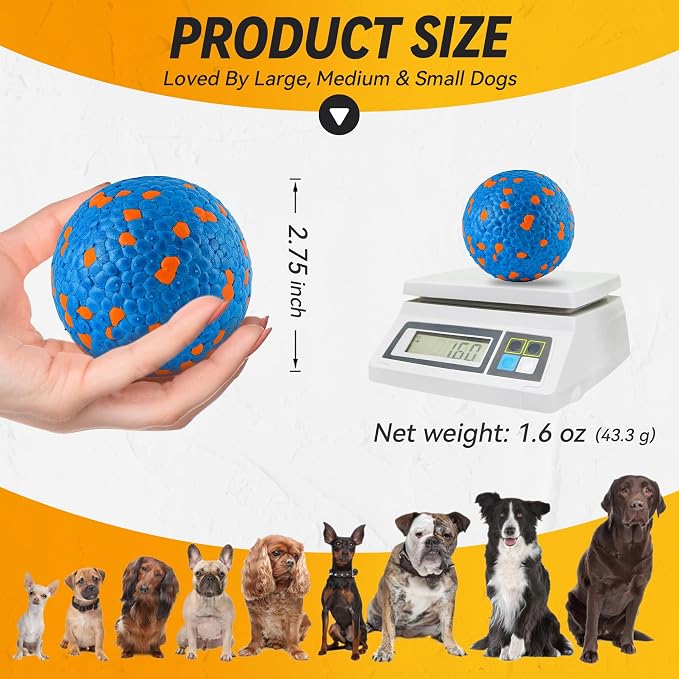 FUSOTO 2Pcs Dog Balls, Tennis Balls for Dog Aggressive Chewers, for Large Medium Small Puppy, Training Catch&Fetch, Water Floats Toys, Blue
