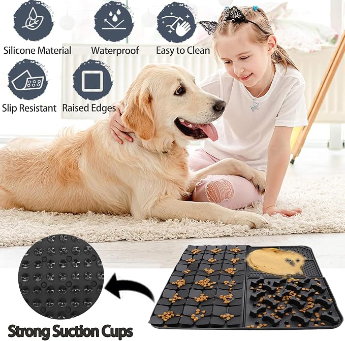 Silicone Snuffle Mat for Dog,Slow Feeder Lick Mat with Suction Cups for Slow Eating,Encourages Natural Foraging Skill,Relieving Stress,Pet Sniffing Mat for Small/Medium/Large Dog Cat (Black)