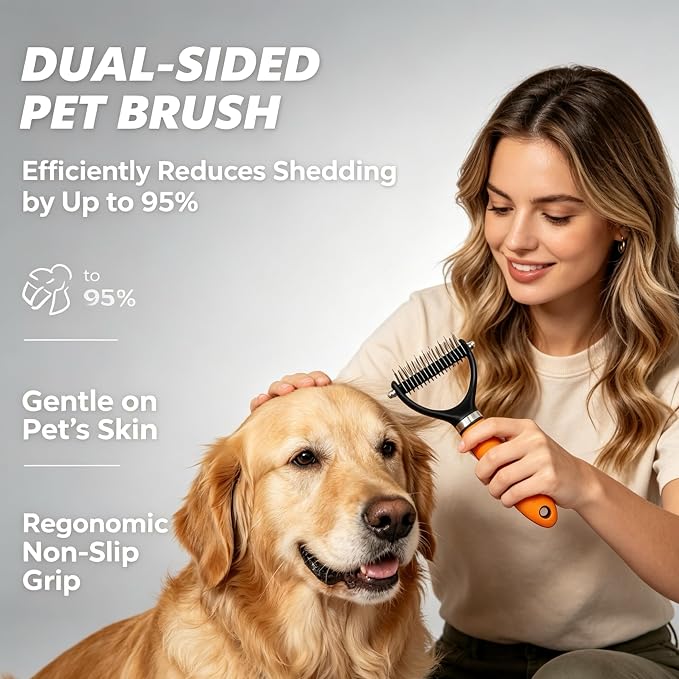Dematting Comb for Dogs and Cats, 2026 New Rake Pet Brush for Effective Hair Removal, Deshedding Dog Brush Removing Tangles Knots for Thick Coats (1Pcs Orange)