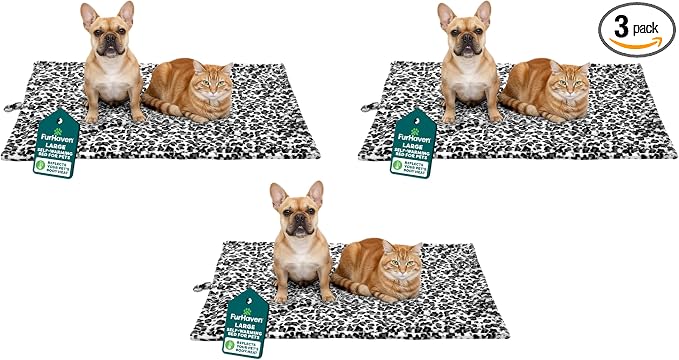 Furhaven ThermaNAP Self-Warming Cat Bed for Indoor Cats & Large/Medium Dogs, Washable & Reflects Body Heat - Quilted Faux Fur Reflective Bed Mat - Snow Leopard, Large (Pack of 3)