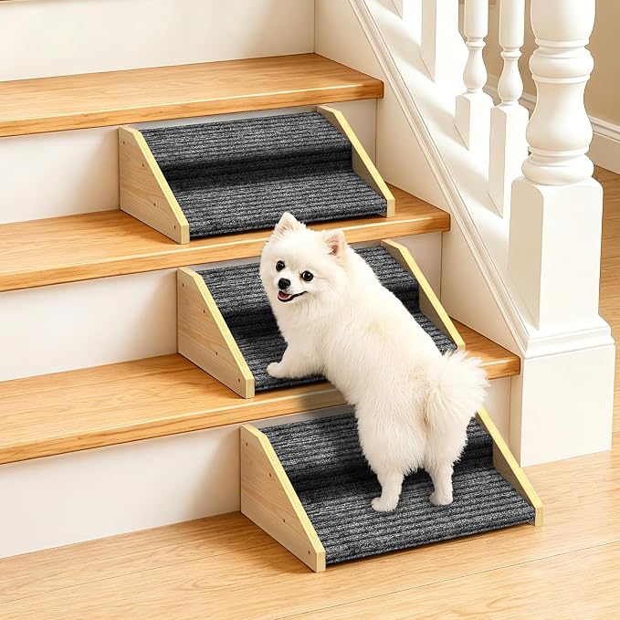 3 Pack Dog Ramp for Stairs-2-Step Wooden Pet Ramp with Non-Slip Carpet for Small Dogs,Gentle Slope Support for Senior Injured Aging Short-Legged Pets,Indoor Use
