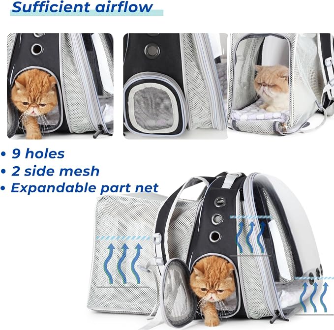 Lollimeow Bubble Expandable Cat Backpack for Puppies and Small Pets with Mini Fan