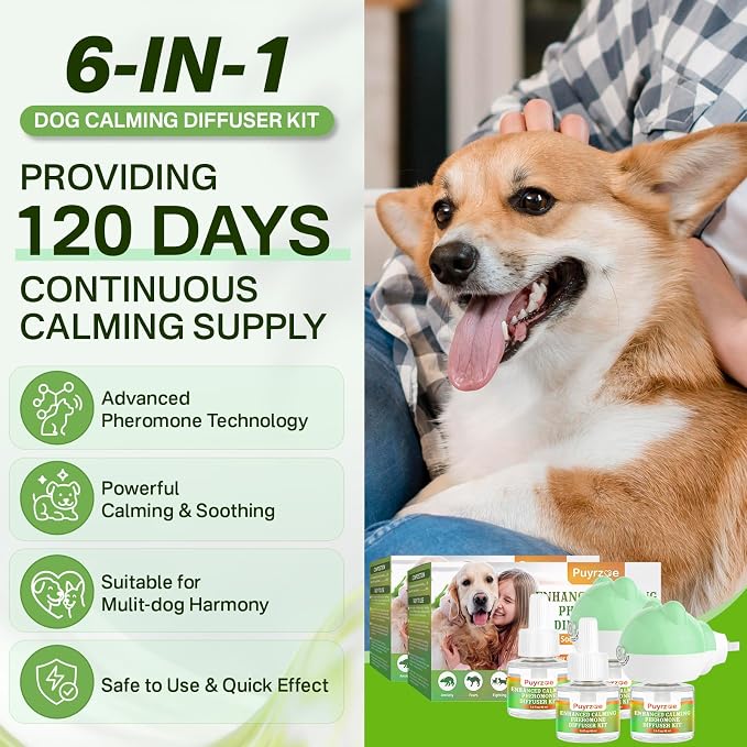 Cat 3-in-1 Calming Diffuser & Dog 6-in-1 Calming Diffuser Set – with Pheromones for Stress Relief, Anxiety Reduction, Includes 3 Diffusers + 6 Refills (for Cats & Dogs)