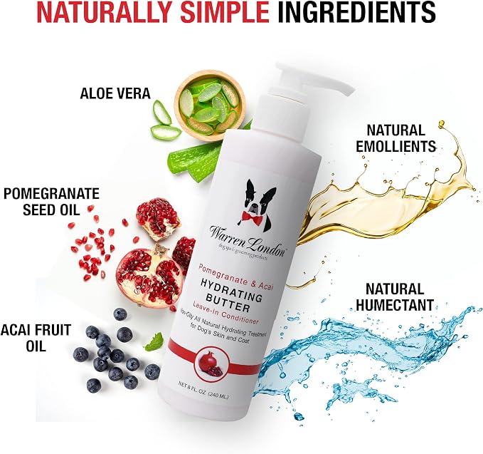 Warren London 8oz Butter Combo - Premium Dog Shampoo & Conditioner - Exfoliating Wash with Fragrant Leave in Conditioner - Pom & Fig w/Pom & Acai