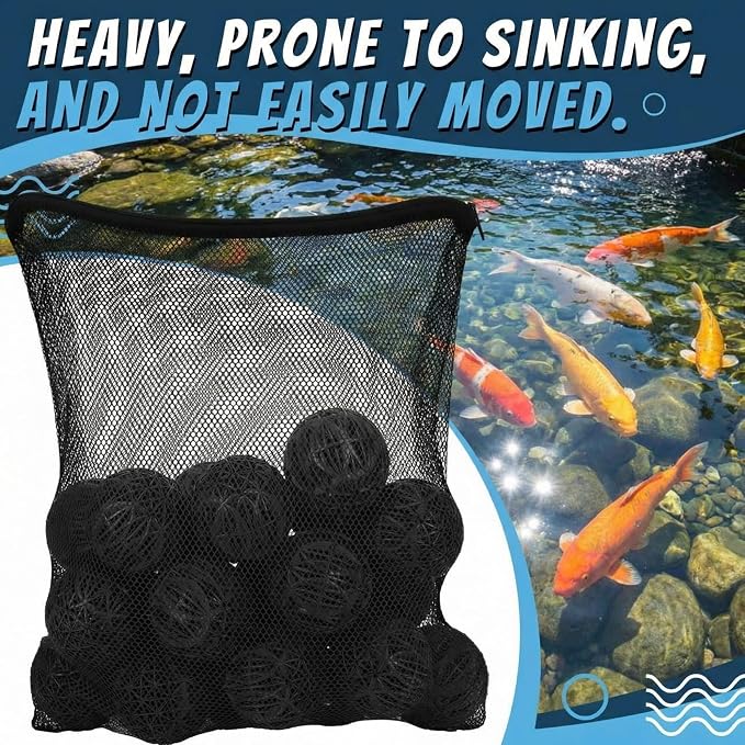 VIHOSE 20 Count 3 Inch Black Large Bio Balls Media Filter Durable Fish Pond Filter Media with Sponge Biological Filtration Mediums for Pond Aquarium Fish Tanks Filters with 12" x 16" Mesh Bag