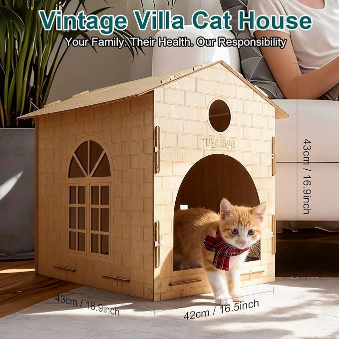 DIY Cat House Assembly cat Houses for Indoor Large Cat Cave Wood Cat Houses for Cats, Kittens, Small Dogs Cat Hideaway