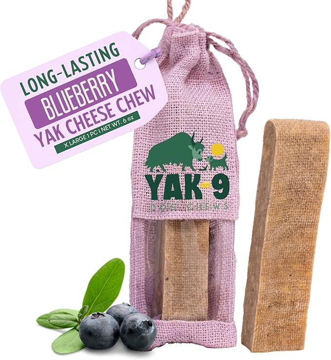Yak9 Himalayan Yak Cheese Dog Chews, Blueberry | High Protein, Non Rawhide Dog Chews Long Lasting | Non GMO, Gluten Free, Grain Free Yak Milk Dog Chew | Extra Large Size, 1 PC
