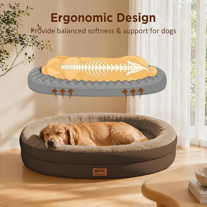 Orthopedic Dog Bed for Extra Large Dogs, XL Waterproof Dog Bed with Bolsters, Supportive Egg Crate Foam Pet Couch Bed with Removable Washable Cover & Non-Slip Bottom, Coffee