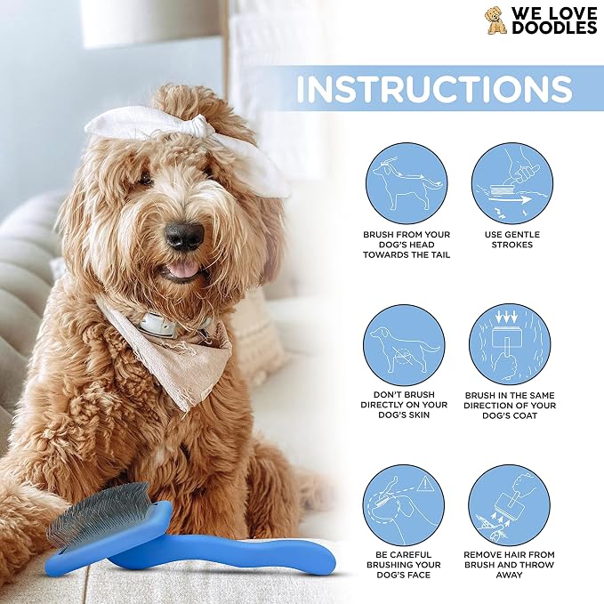 We Love Doodles Dog Eye Wipes & Dog Slicker Brush - Pre-Soaked Eye Wipes for Dogs, Tear Stain Remover for Dogs, Pet Eye Wipes, Long Pin Brush for Dematting, Dog Brush for Grooming Pet Hair