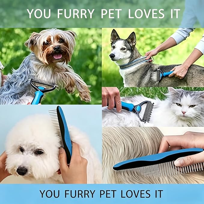 acssart Pet Grooming Brush Double Sided Dematting Comb & Undercoat Rake for Dogs Cats - Long Hair Deshedding Brush (Gray)