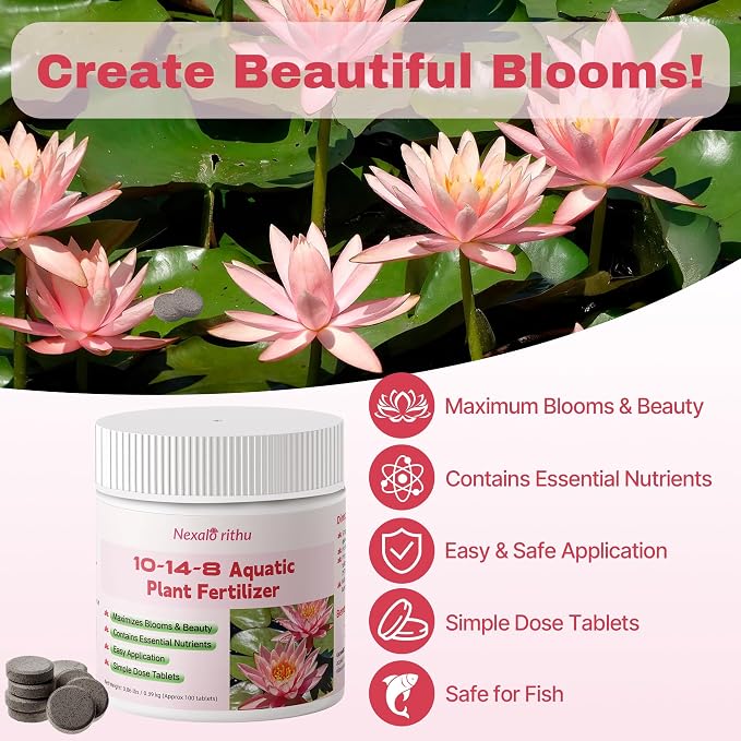 Aquatic Plant Fertilizer for Water Lily and Lotus,Water Lily Fertilizer Tablets-Fish Friendly,Lotus Fertilizer- Supports Lily and Lotus Blooming & Root Growth,Pond Plant Fertilizer-100 Tablets