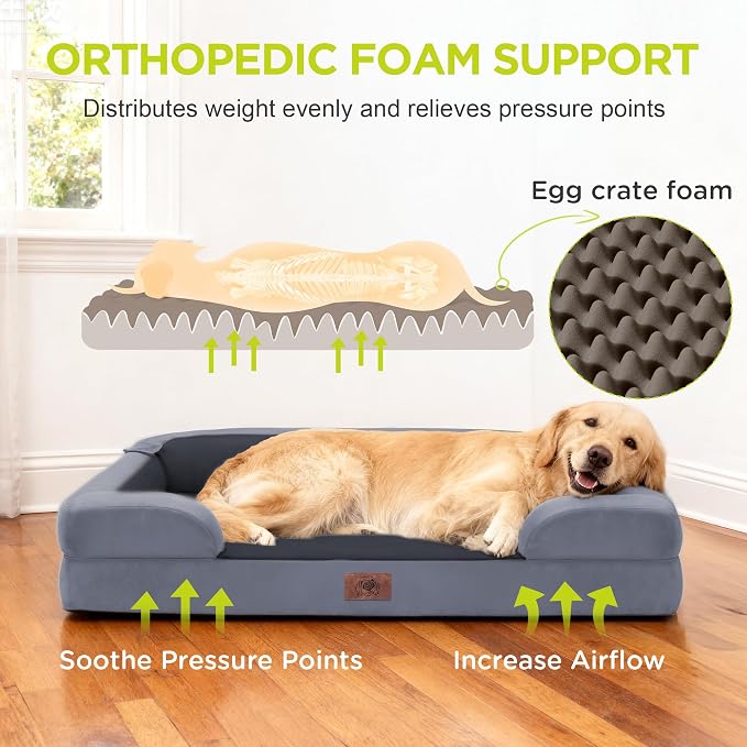 Dog Bed for Medium Large Size Dogs - Waterproof Memory Foam Soft Pet Couch with Removable Washable Bolster Cover,30 x 20