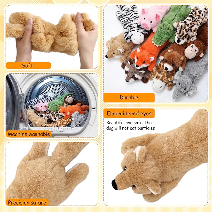 Sratte 10 Pcs Soft Dog Squeaky Toys No Stuffing Crinkle Dog Toy for Aggressive Chewers Durable Plush Teething Puppy Squeak Animals Chew for Small Medium Large Pets, 10 Styles (Cute Style)