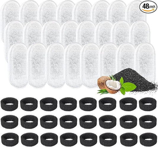 Cat Water Fountain Filter, 48 Pack Cat Fountain Filters, Cat Fountain Replacement Filter for 67oz/2L&108oz/3.2L Stainless Steel Pet Water Fountain (24 Filters & 24 Sponges)