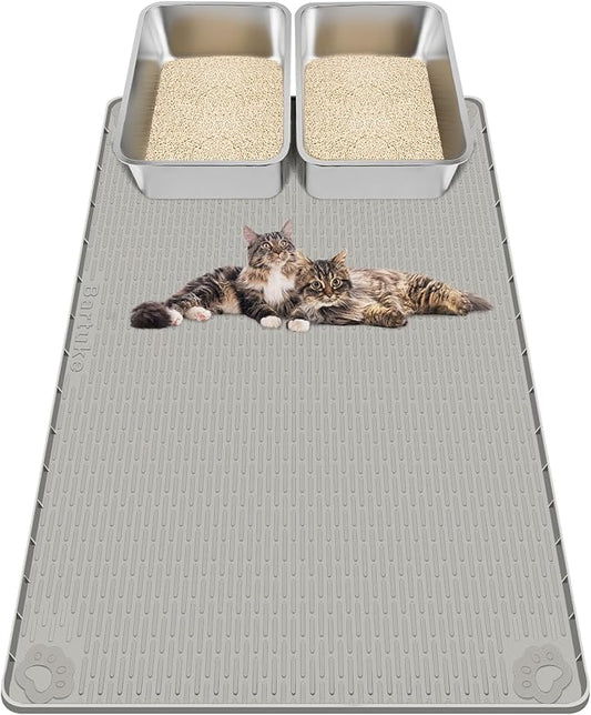 Kalolary Cat Litter Mats, 40" x 28" Extra Large Silicone Cat Mat for Litter Box, Easy to Clean Kitty Litter Trapping Mat, Soft on Kitty Paws, Waterproof, Urine-Proof Kitty Litter Mats for Floor, Grey