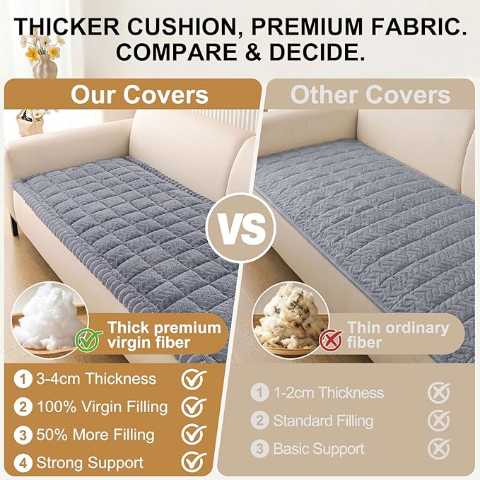 Smiry Couch Cover for Dogs, Non Slip Fuzzy Pet Sofa Covers Washable for 2-3 Cushion Couch, Soft Thick Furniture Protector for Cats Dogs, Against Fur, Dirt, Scratch Resistant (Grey, 35.4"x63")