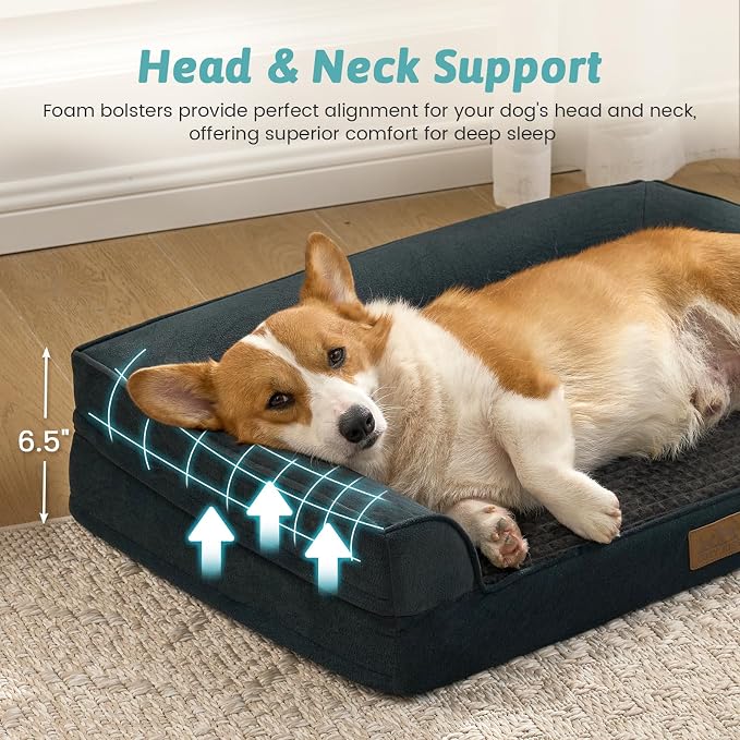 COZY KISS Orthopedic Dog Bed for Medium Size Dogs, Bolster Pet Couch with Waterproof Lining, Egg Crate Foam Sofa for Small Pets Up to 30 lbs, U-Shaped, 30x20x6.5 inch, Black