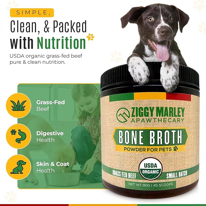 Organic Dog Wellness Bundle: USDA Grass-Fed Beef Bone Broth Powder for Joint & Gut Health (8oz) + Organic Soothing Paw Balm for Dry, Cracked Pads – All-Natural, Sustainably Sourced Pet Care K