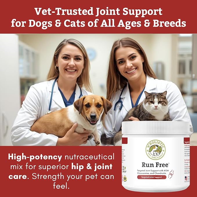 Wholistic Pet Organics Max Strength Hip and Joint Supplement for Dogs & Cats - Cat & Dog Joint Supplement Powder, Chondroitin & MSM to Support Mobility - Glucosamine for Dogs & Cats - 1 lb 113 Scoops