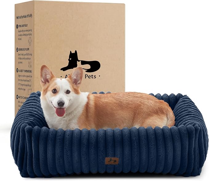 Dog Bed Medium Size Dog, Rectangle Orthopedic Pet Bed for Car and Indoor, Comfort Fluffy Memory Foam Dog Beds with Anti-Slip Bottom,30 x24 x9 Inches,Navy