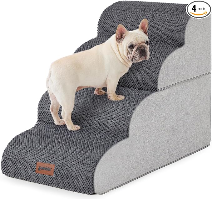 Dog Stairs Ramp for Bed 19.7" H - Pet Stairs for Small to Medium Dogs to Get on Bed and Couch, 35D Foam Dog Steps with Non-Slip Bottom Grey, 4 Steps