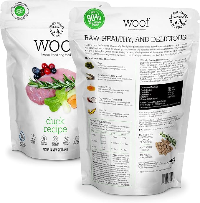 WOOF Duck Freeze Dried Raw Dog Food, Mixer, or Topper, or Treat - High Protein, Natural, Limited Ingredient Recipe - 9.9 Ounce (Pack of 1)