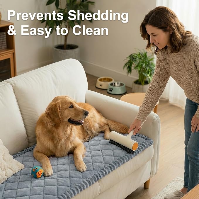 Smiry Couch Cover for Dogs, Non Slip Washable Pet Sofa Protector for Large Dogs, Cats, Fuzzy Plush Sofa Covers for 3 Cushion Couch, Against Fur, Dirt & Scratch Resistant, Grey, 27.6"×88"